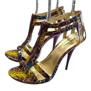 Michael Antonio Purple Snake Print T-Strap Open Toe Heels Sz 10